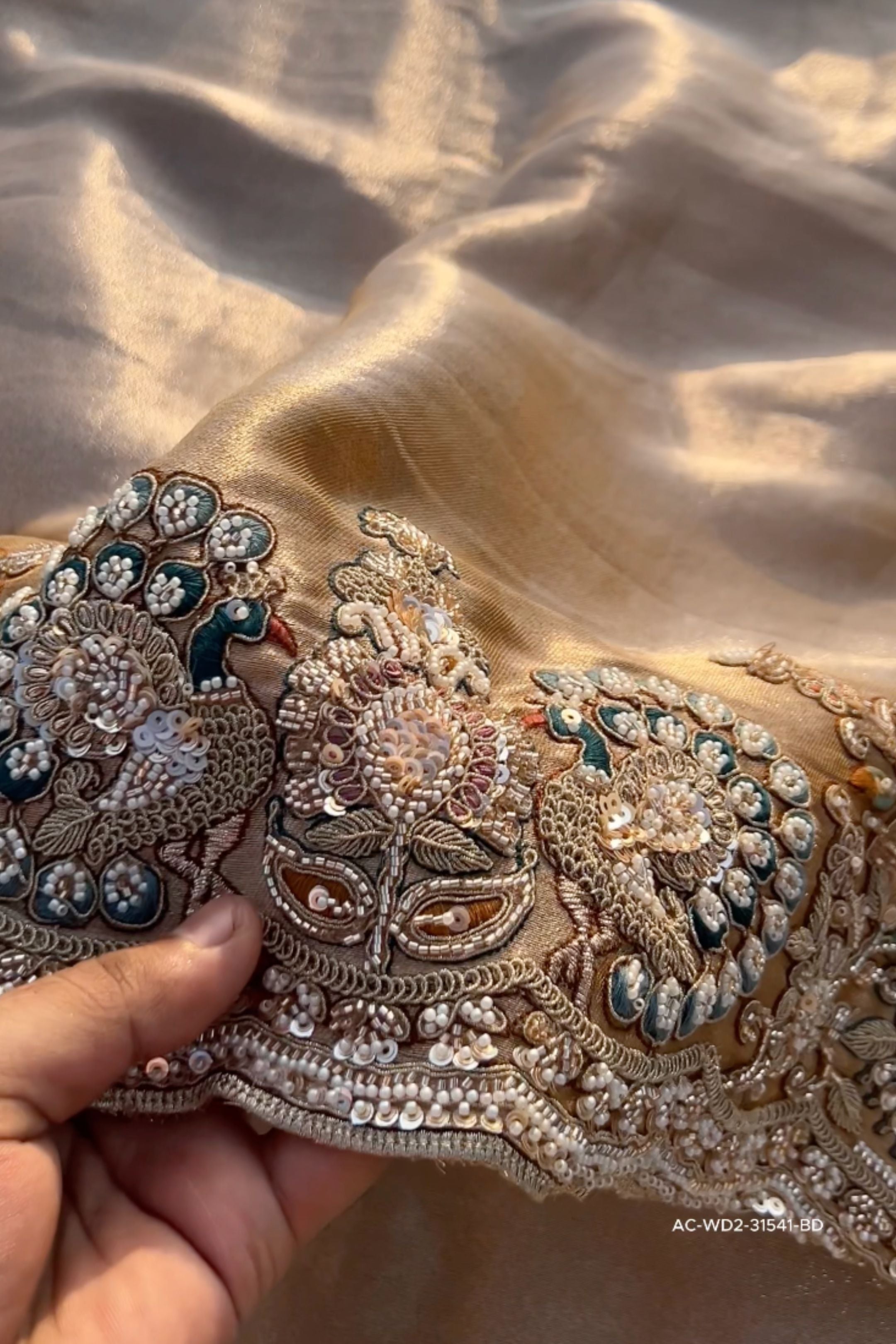 Golden Tissue Unstitched Saree Embellished With Sequins, Dori, Dabka & Cutdana Work